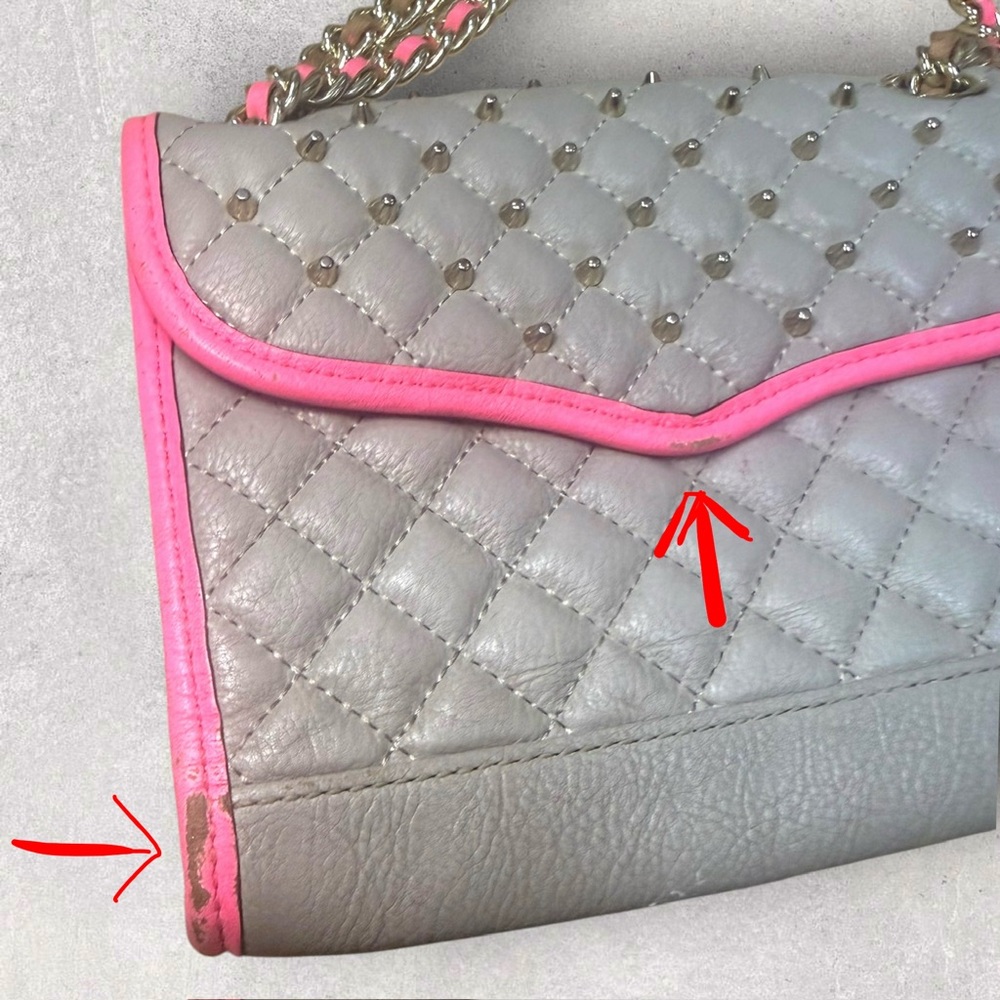Rebecca Minkoff Affair Mini Studded Convertible Crossbody Bag Grey Neon Pink - Picture 4 of 15
